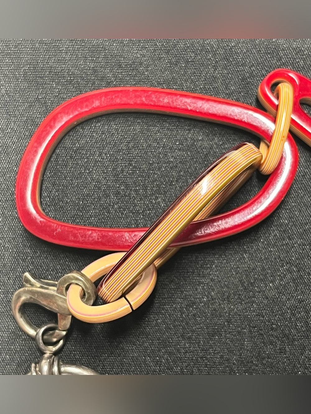 LA LOOP Eyeglasses Holders Necklace Acetate Links Red & Tan Sterling Clasp - Picture 11 of 13
